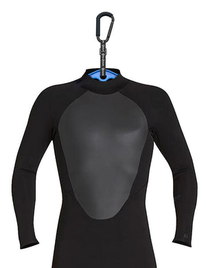 Surflogic Double System Wetsuit Hanger Strap Carabiner System Demonstrating How To Hang Your Wetsuit Properly By the Shoulders