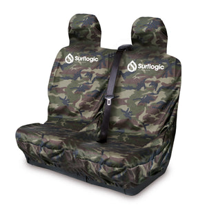 Surflogic Camo Waterproof Double Seat Car Seat Cover with Seatbelt Shoulder Stap Cut Outs for Use in Vans, Trucks, Utes