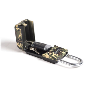 Surflogic Standard Camo Key Vault Car Key Security Lock Box Open and Showing How to Put a Key Inside