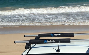 Surflogic Round Car Roof Rack Pads 50cm / 20" on Isuzu D-Max Truck at an Australian Beach
