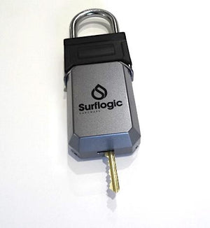 Surflogic Standard Car Key Padlock Box Demonstrating Ability to Store Long Keys Through Key Slot on Bottom of Front Cover